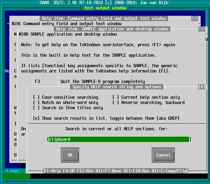 SAM8 help window